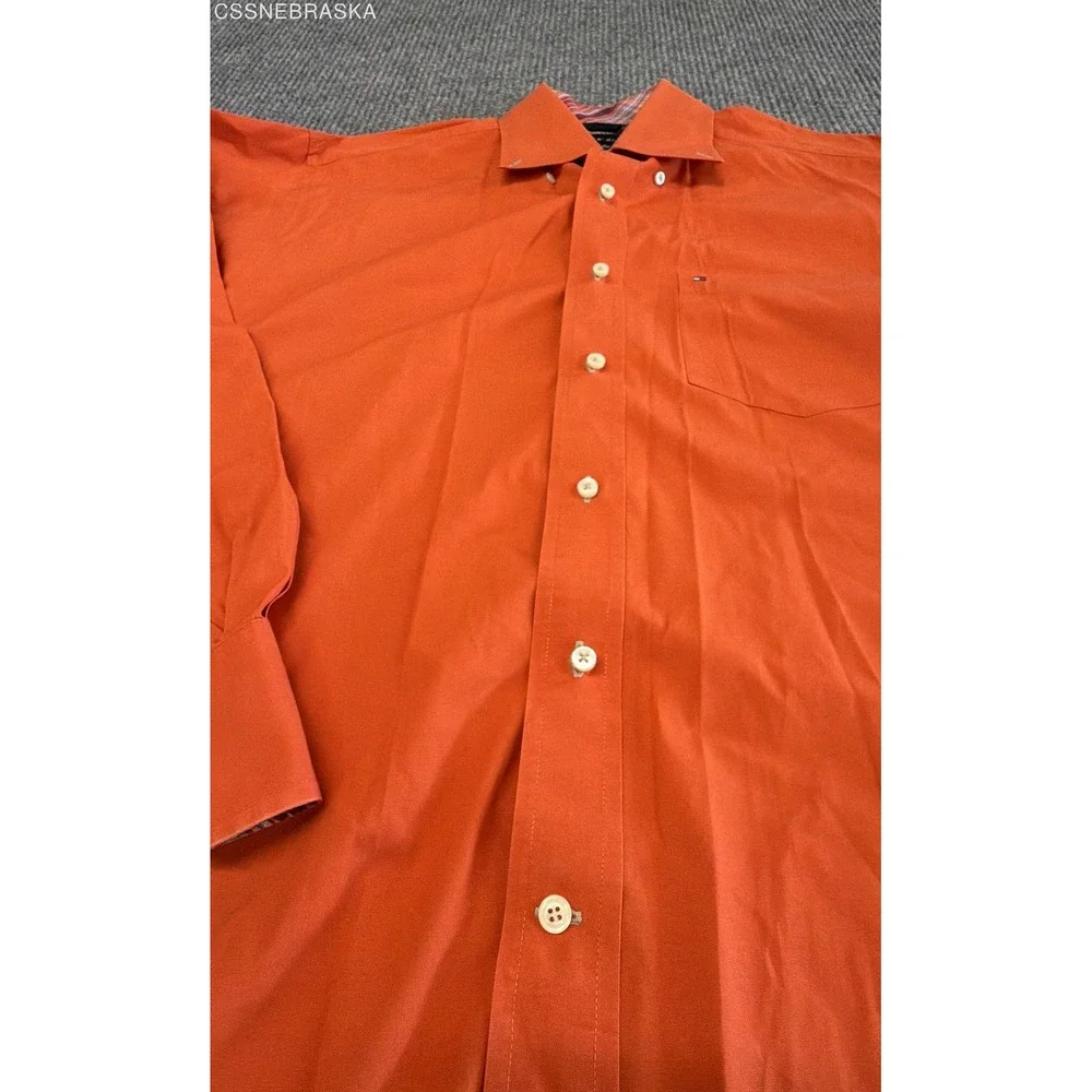 Tommy Hilfiger Mens Long Sleeve Button Down Shirt Orange Plaid Trim Contrast - M